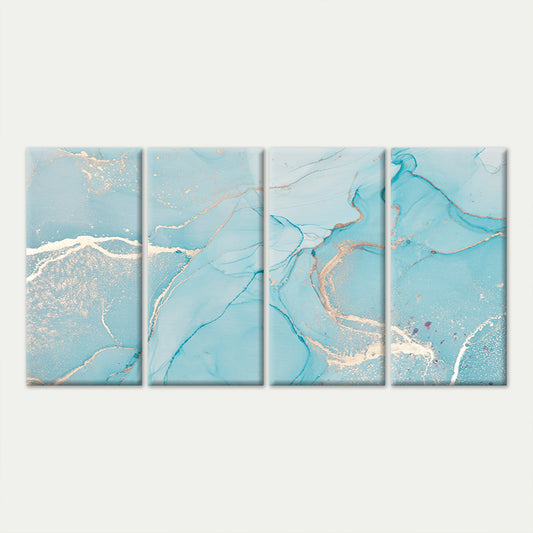 4pcs Turquoise Alcohol Ink Abstract Fluid Gold Wall Art Canvas Framed 45x80cm - High Quality Print 100% Australian Made Wall Canvas Ready to Hang