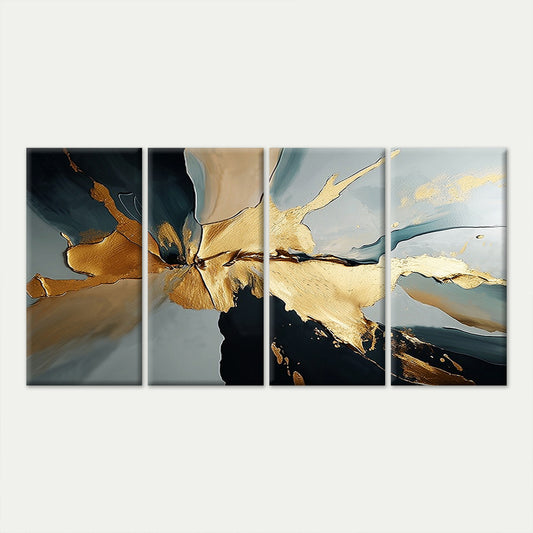 4pcs Luxury Gold Foil Fluid Abstract Oil Paint Wall Art Canvas Framed 45x80cm - High Quality Print 100% Australian Made Wall Canvas Ready to Hang