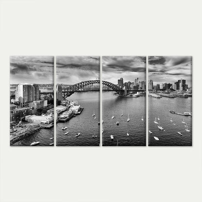 4pcs Sydney Harbor Bridge Skyline Black White Wall Art Canvas Framed 45x80cm - High Quality Print 100% Australian Made Wall Canvas Ready to Hang
