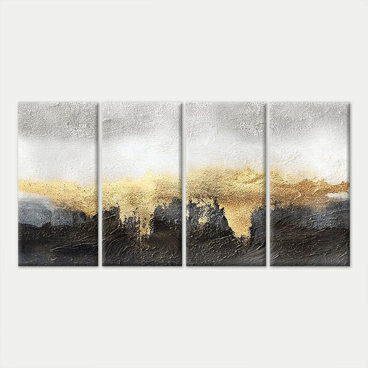 4pcs Dark Nordic Minimalist Textured Brush Stroke Wall Art Canvas Framed 45x80cm - High Quality Print 100% Australian Made Wall Canvas Ready to Hang