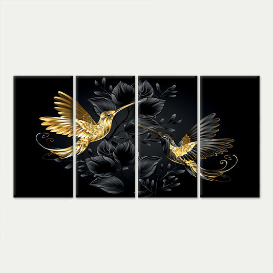 4pcs Luxury Golden Hummingbirds Black Leaf Wall Art Canvas Framed 45x80cm        - High Quality Print 100% Australian Made Wall Canvas Ready to Hang