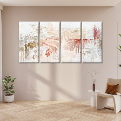 4pcs Boho Terracotta Monstera Palm Leaf Art Wall Art Canvas Framed 45x80cm - High Quality Print 100% Australian Made Wall Canvas Ready to Hang