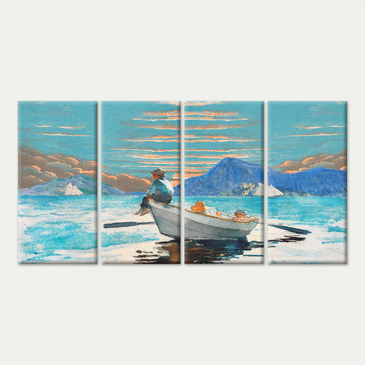 4pcs Winslow Homer Boys In A Dory Watercolor Wall Art Canvas Framed 45x80cm        - High Quality Print 100% Australian Made Wall Canvas Ready to Hang