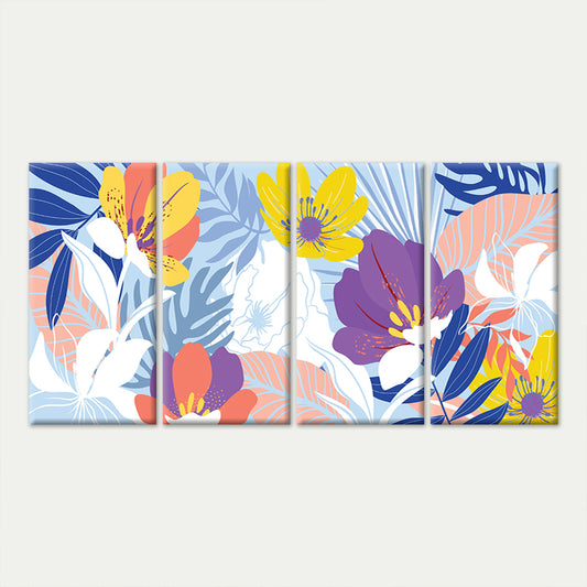 4pcs Colorful Tropical Floral Leaves Botanical Wall Art Canvas Framed 45x80cm        - High Quality Print 100% Australian Made Wall Canvas Ready to Hang