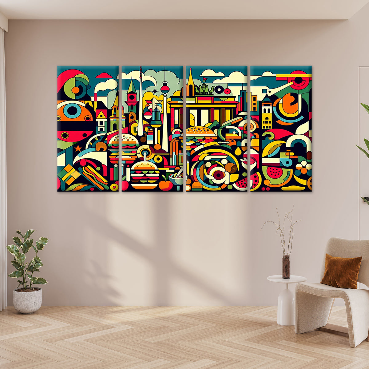 4pcs Abstract Berlin Germany Pop Art Collage Wall Art Canvas Framed 45x80cm        - High Quality Print 100% Australian Made Wall Canvas Ready to Hang