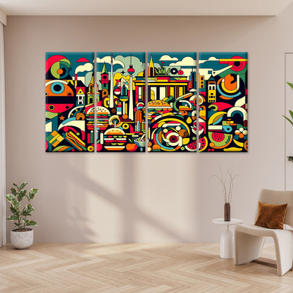 4pcs Abstract Berlin Germany Pop Art Collage Wall Art Canvas Framed 45x80cm        - High Quality Print 100% Australian Made Wall Canvas Ready to Hang