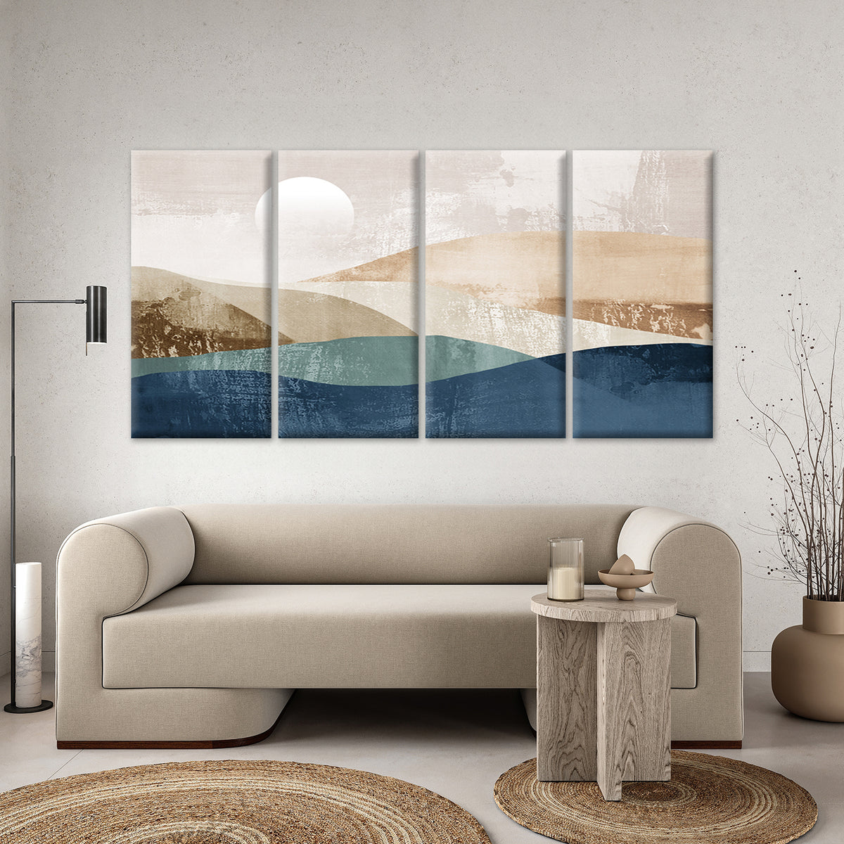 4pcs Boho Navy Blue Terracotta Beige Abstract Wall Art Canvas Framed 45x80cm - High Quality Print 100% Australian Made Wall Canvas Ready to Hang