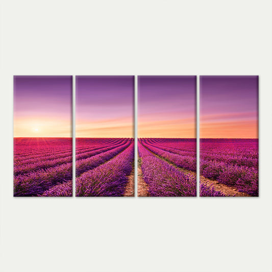 4pcs Lavender Field Purple Flower Sunset Land Wall Art Canvas Framed 45x80cm - High Quality Print 100% Australian Made Wall Canvas Ready to Hang