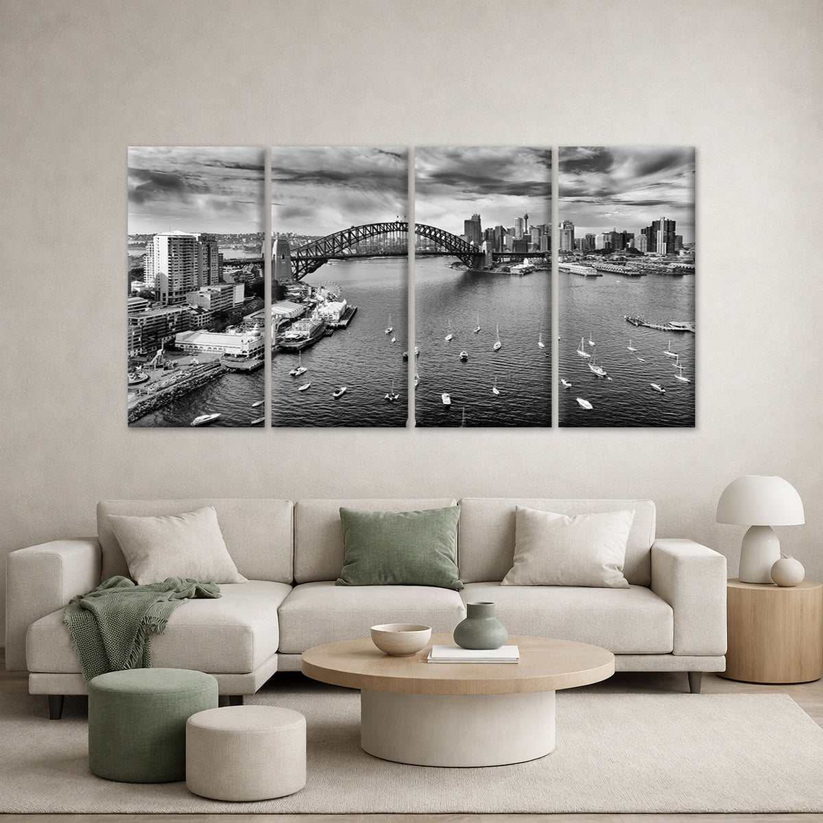 4pcs Sydney Harbor Bridge Skyline Black White Wall Art Canvas Framed 45x80cm - High Quality Print 100% Australian Made Wall Canvas Ready to Hang