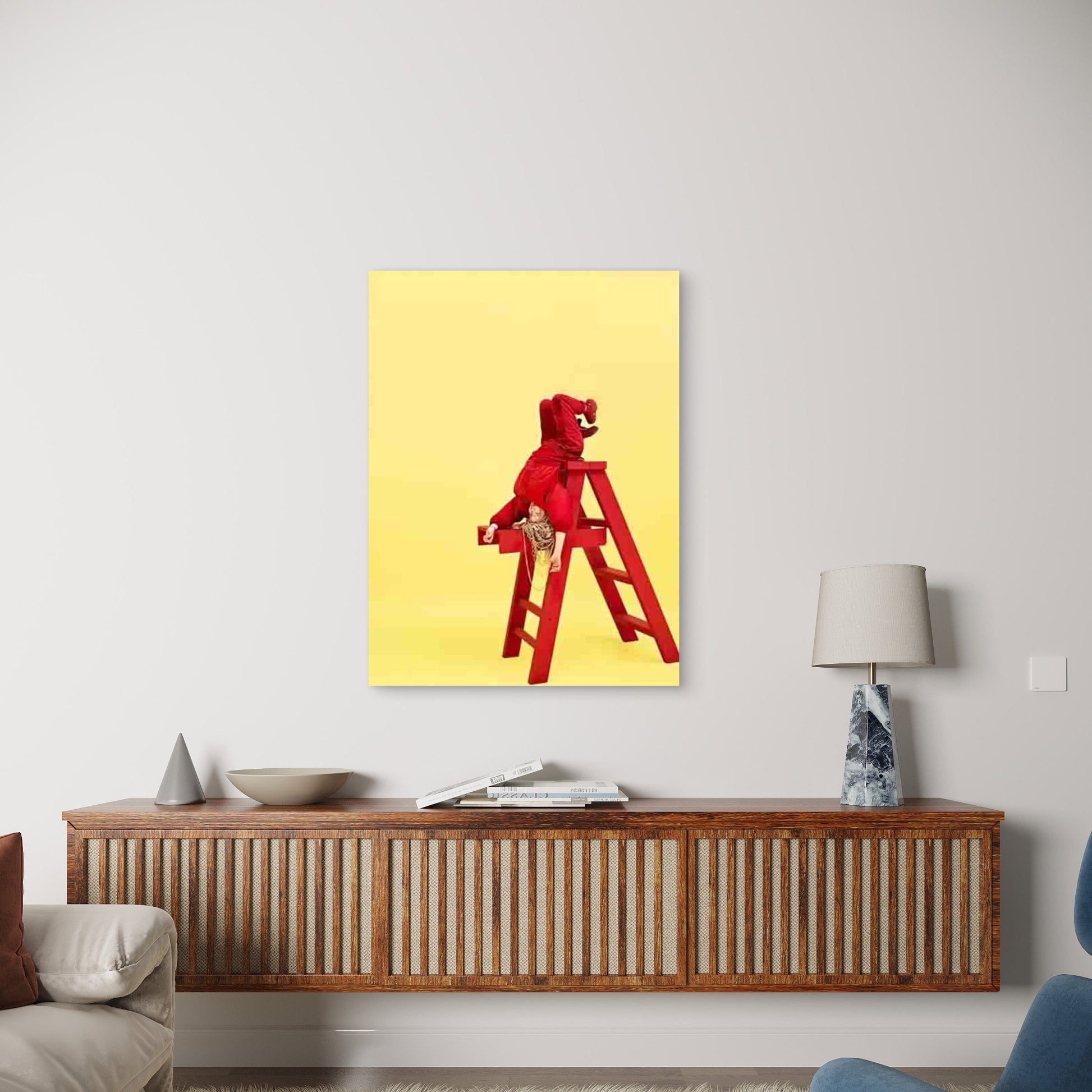 Vintage Exhausted Girl In a Ladder 60x90cm Metal Print Ready to Hang - Bella Home Decor