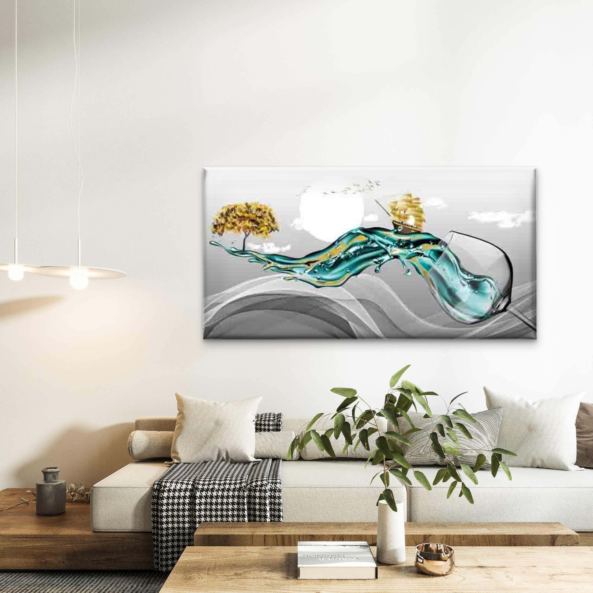 Sailing Ship Journey with Wine Wall Art Canvas Office Home Room Framed 120x60cm - Bella Home Decor
