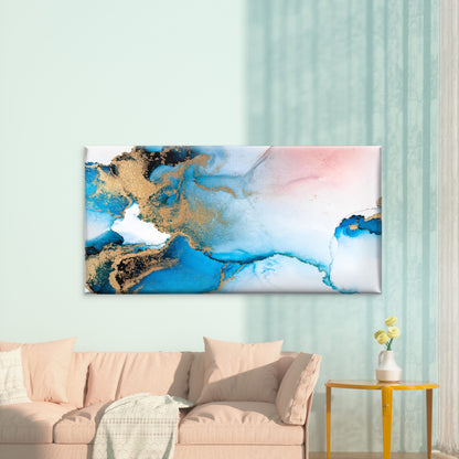 Blue Gold Abstract Canvas Wall Art Canvas Office Home Room Framed 120x60cm - Bella Home Decor