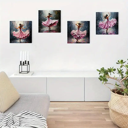 4pcs Vintage Style Girl Dancining Wall Art Canvas Framed