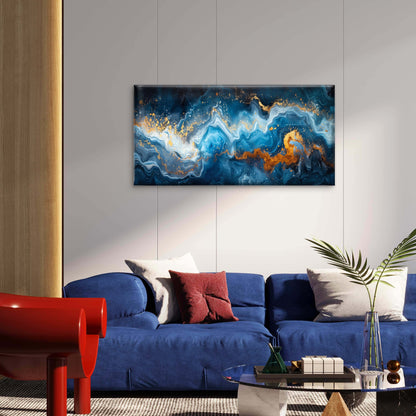 Abstract Blue And Gold Marble Art Wall Art Canvas Office Home Room Framed 120x60cm