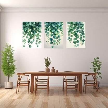 3pcs Sage Green Botanical Green Leaves Wall Art Set Canvas Framed 40x60cm - High Quality Print 100% Australian Made Wall Canvas Ready to Hang