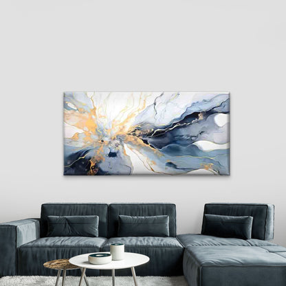 Abstract Fluid Art in Blue Wall Art Canvas Office Home Room Framed 120x60cm - Bella Home Decor