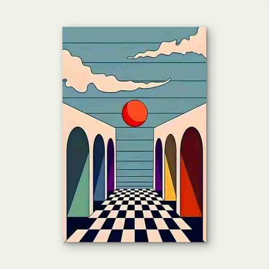 Abstract with Archway Black and White Checkerboard Floor 60x90cm Metal Print Ready to Hang