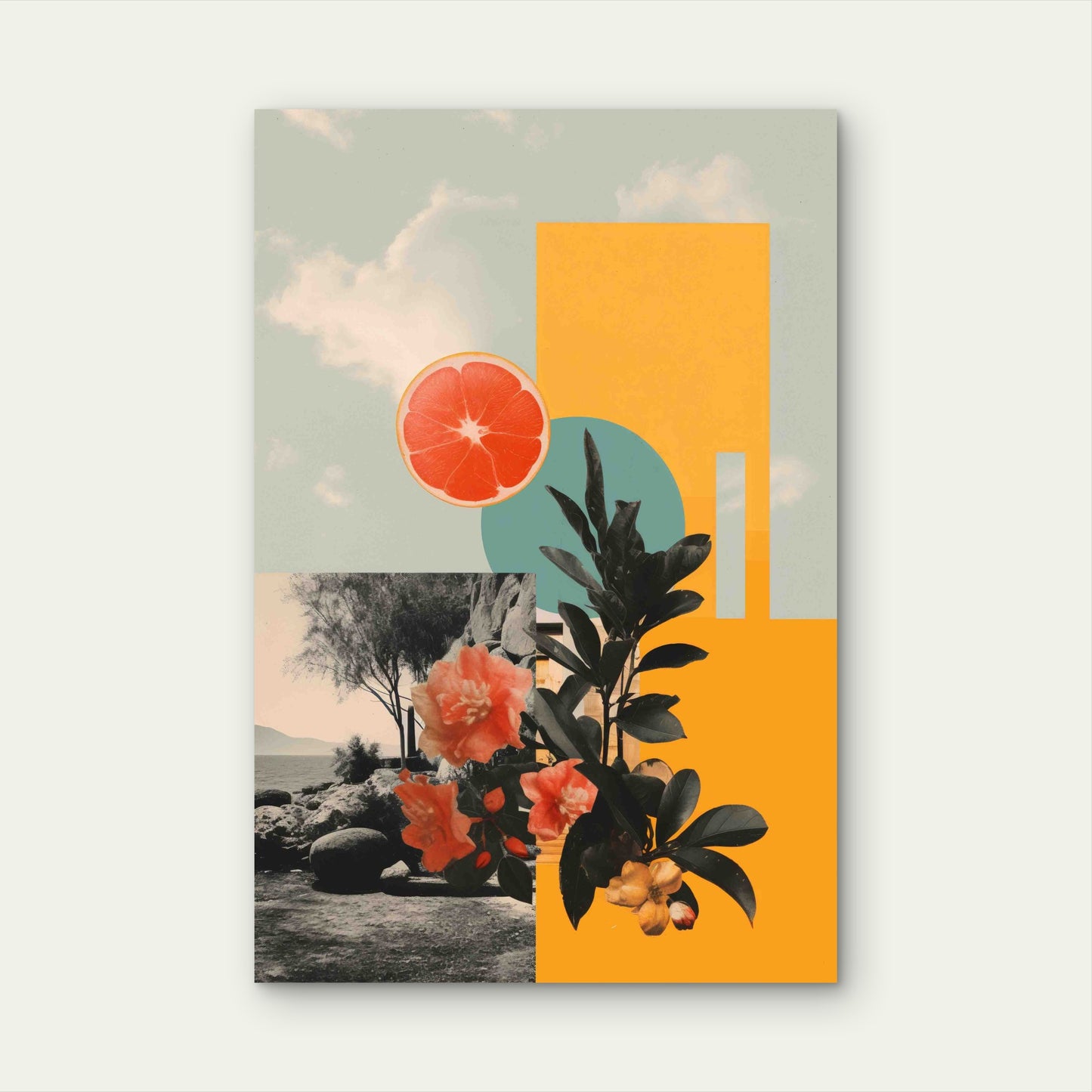 Modern Citrus Muse Print – Retro Collage 60x90cm Metal Print Ready to Hang