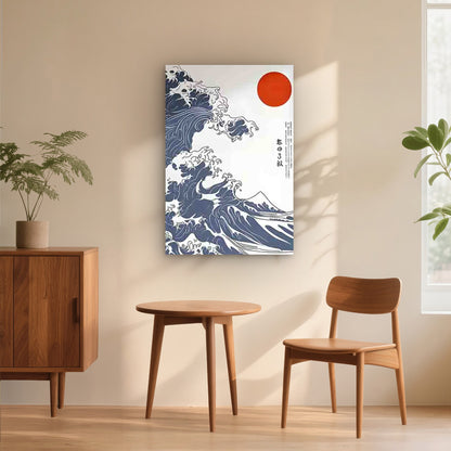 Japanese Wave and Red Sun 60x90cm Metal Print Ready to Hang