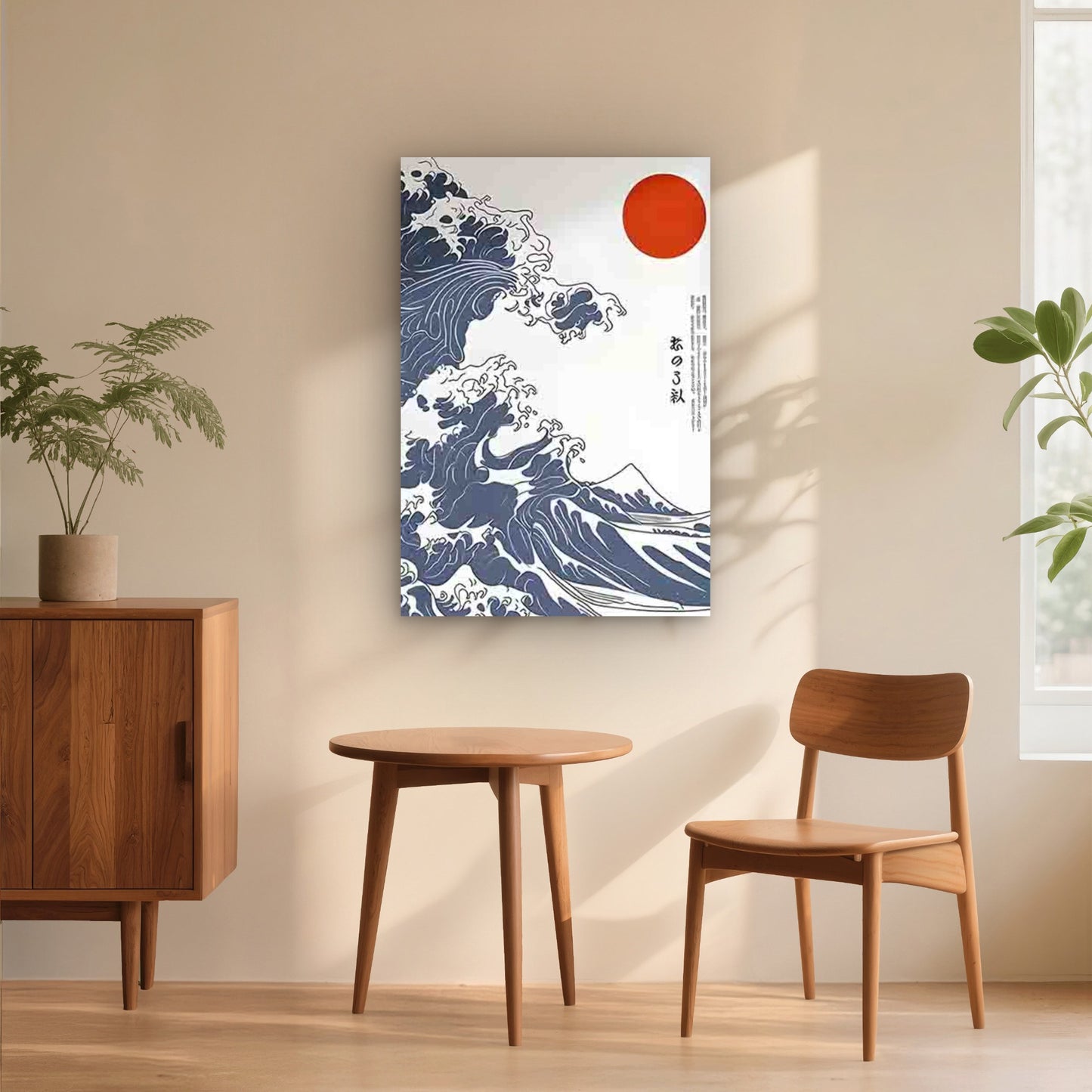 Japanese Wave and Red Sun 40x60cm Metal Print Ready to Hang - Bella Home Decor
