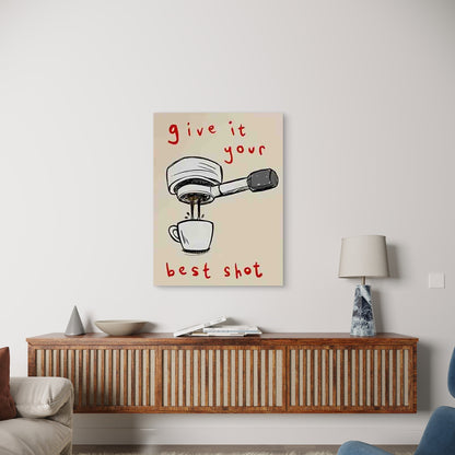 Coffee Machine Pouring into White Cup Design Metal Print Ready to Hang