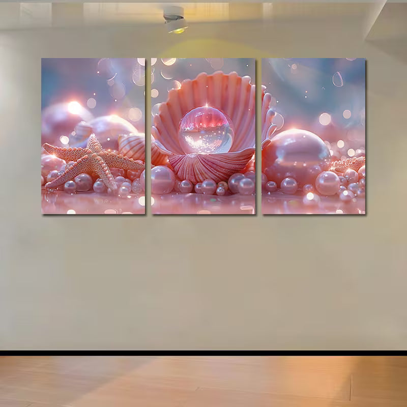 3pcs Opalescent Crystal in Open Seashell Wall Art Set Canvas Framed 40x60cm - High Quality Print 100% Australian Made Wall Canvas Ready to Hang
