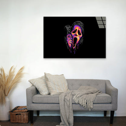 Neon Melting Ghost Mask Tempered Glass Printing Wall Art Australian Made Quality