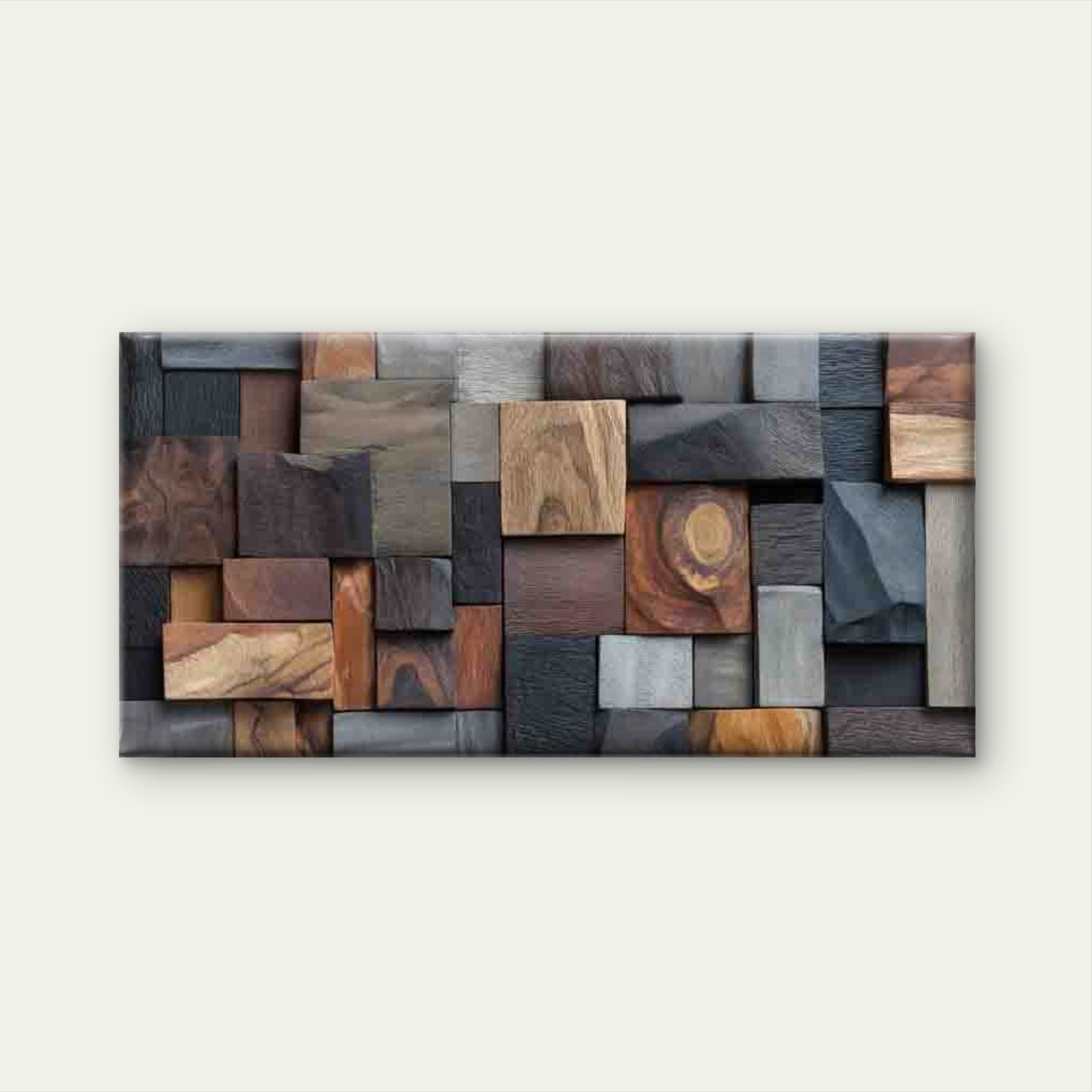 Abstract Wooden Block Mosaic Wall Art Canvas Office Home Room Framed 120x60cm - Bella Home Decor