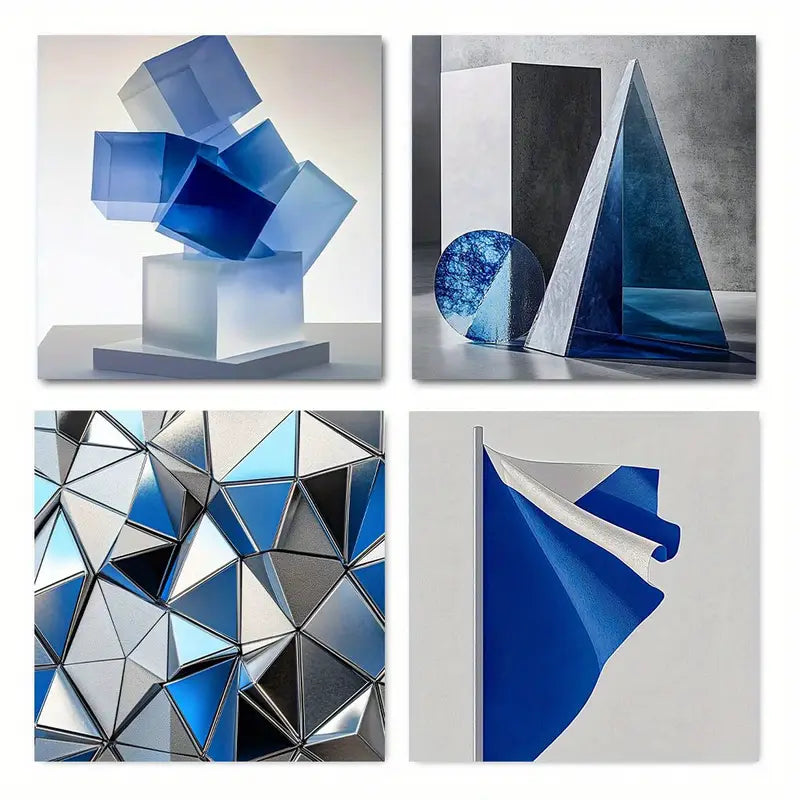 4pcs  Abstract Blue and White   Wall Art Canvas Framed