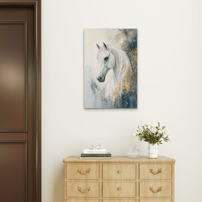 Abstract White Horse Gold Foil Painting 40x60cm Metal Print Ready to Hang
