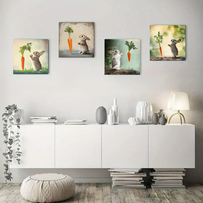4pcs Abstract Rabbit & Carrot Canvas  Wall Art Canvas Framed