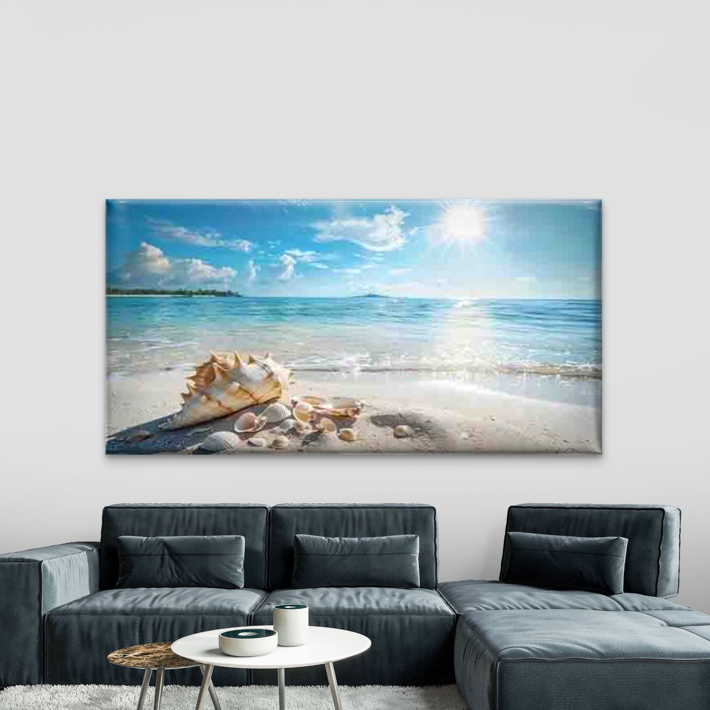 Ocean, Waves, Sand & Seashells Wall Art Canvas Office Home Room Framed 120x60cm