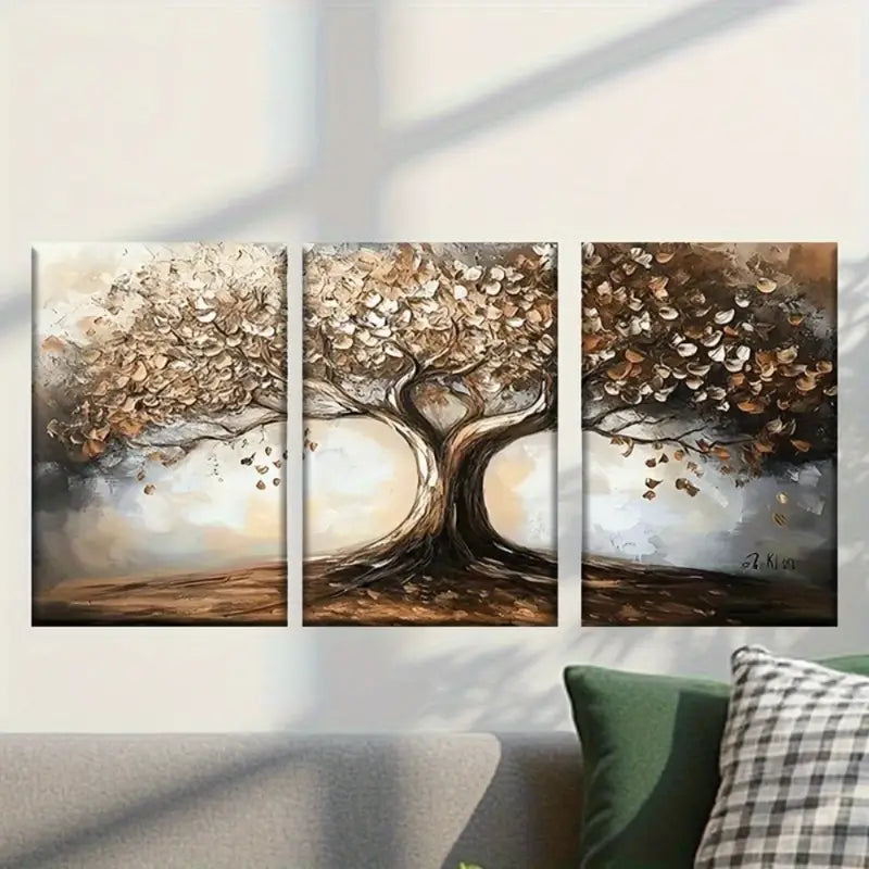 3pcs  Vibrant Gold Tree Metal Print Ready to Hang Art - Bella Home Decor