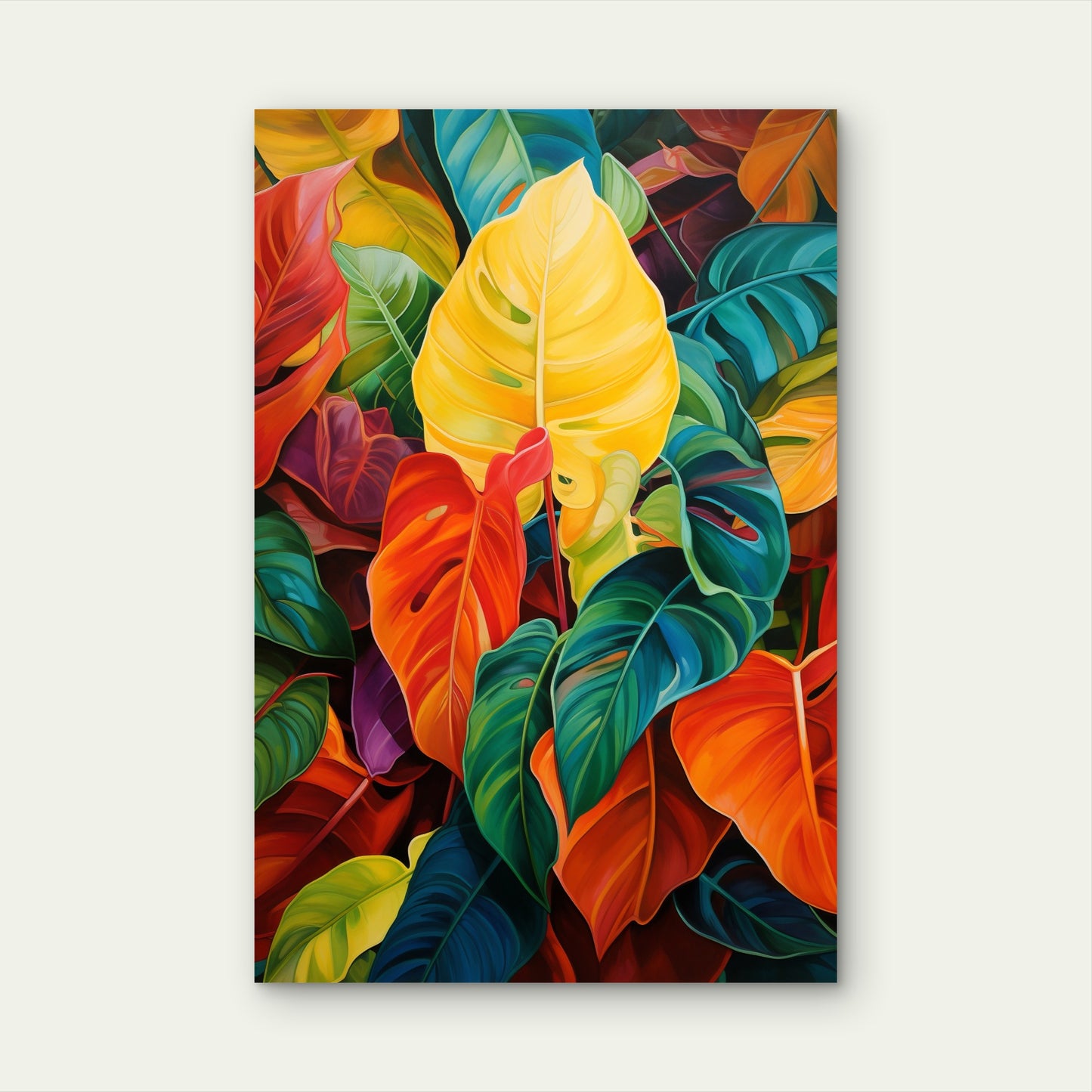Exotic Tropical Foliage Illustration 40x60cm Metal Print Ready to Hang