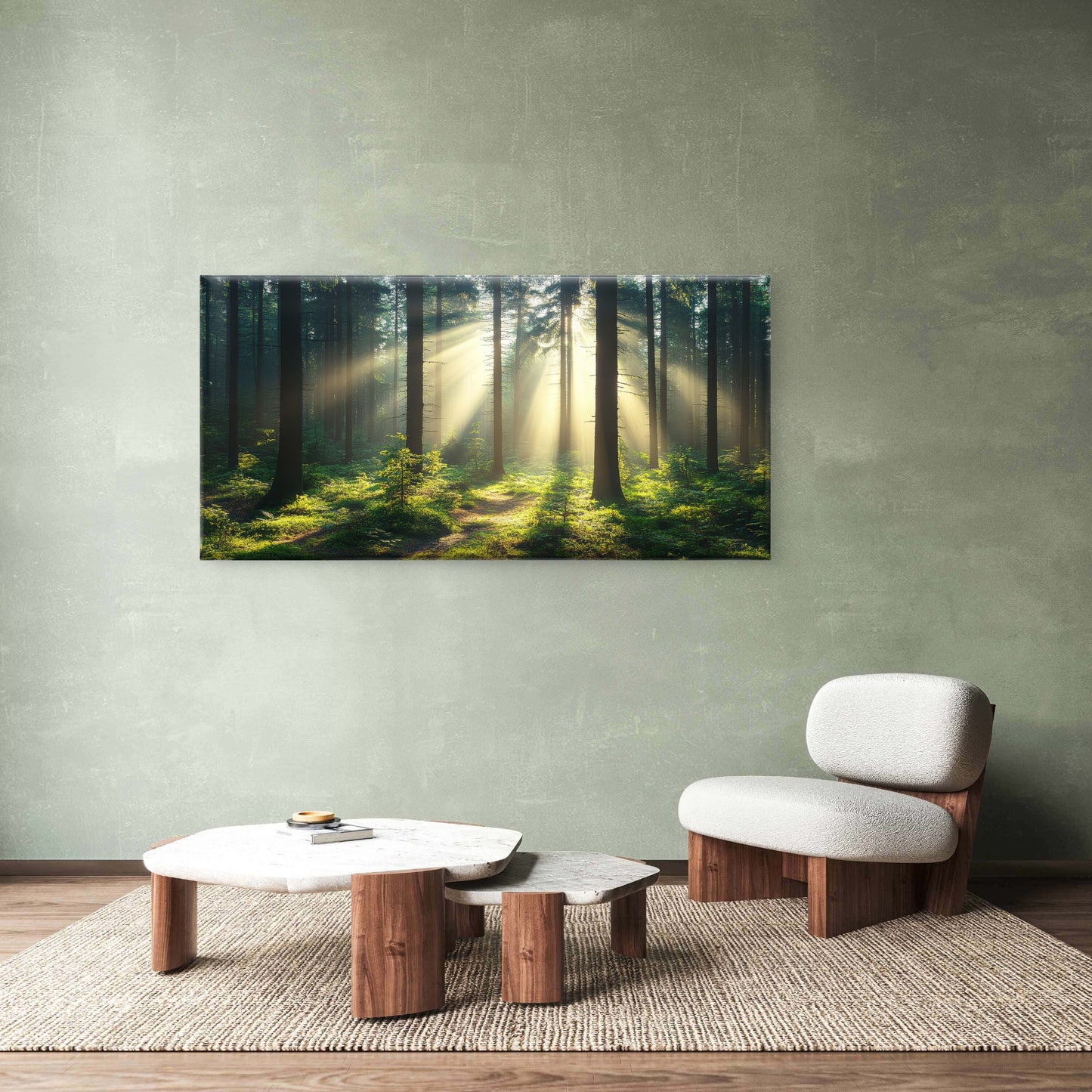 Sunburst Sun Rays Mystic Forest Wall Art Canvas Office Home Framed 120x60cm