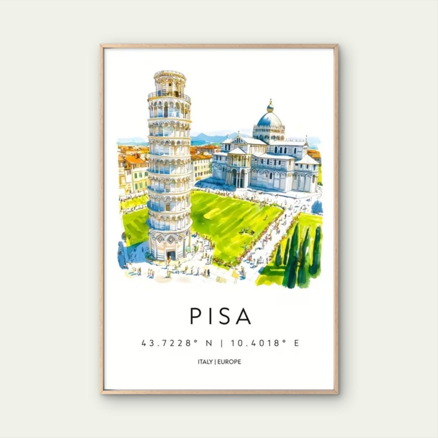 Leaning Tower of Pisa Italy Modern Travel Poster Print Wall Art