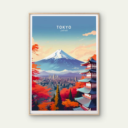 Tokyo Japan, Beautiful Mountains & Trees Travel Poster Print Wall Art - Bella Home Decor