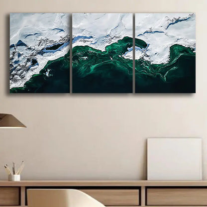 3pcs Textile Material, Vibrant & Green Swirl Desig Metal Print Ready to Hang Art