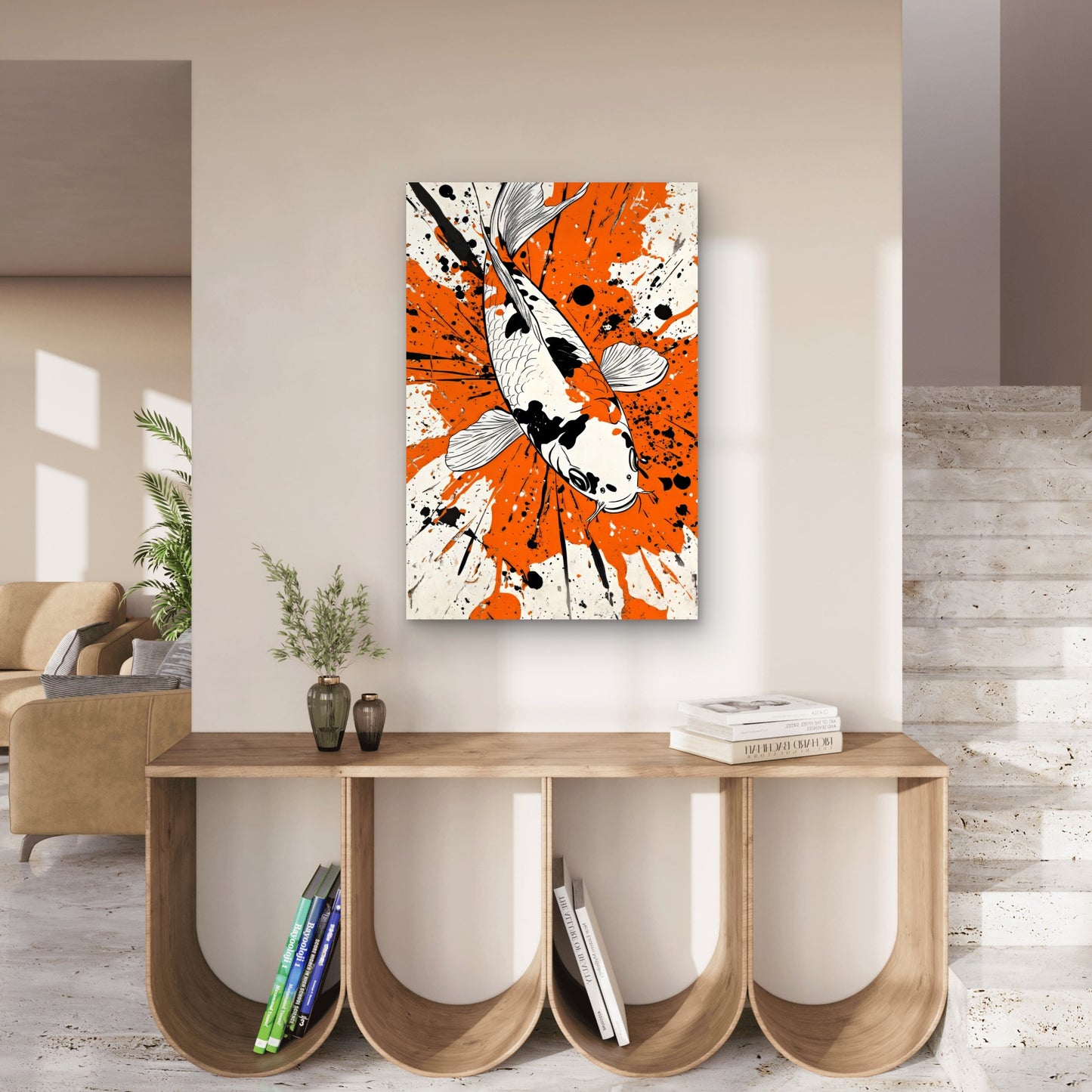 Koi Carp Line Art Illustration 40x60cm Metal Print Ready to Hang