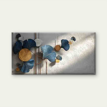 Blue Ginkgo with Golden Circles Wall Art Canvas Office Home Room Framed 120x60cm - Bella Home Decor