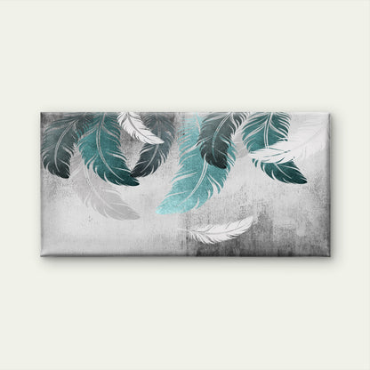 Abstract Teal Feathers Motif Wall Art Canvas Office Home Room Framed 120x60cm