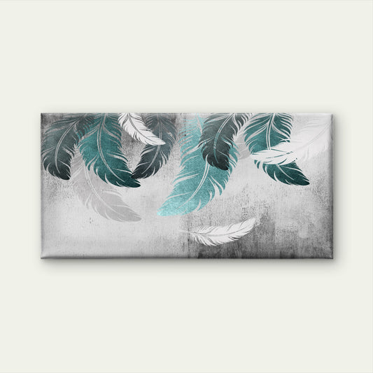 Abstract Teal Feathers Motif Wall Art Canvas Office Home Room Framed 120x60cm