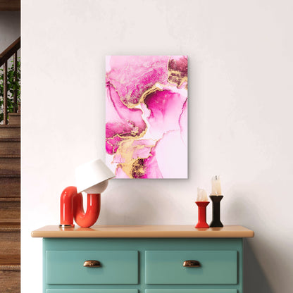 Vibrant Hot Pink Gold Abstract Marble 40x60cm Metal Print Ready to Hang