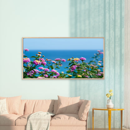 Vibrant Lantana Ocean Scene Wall Art Canvas Office Home Room Framed 120x60cm