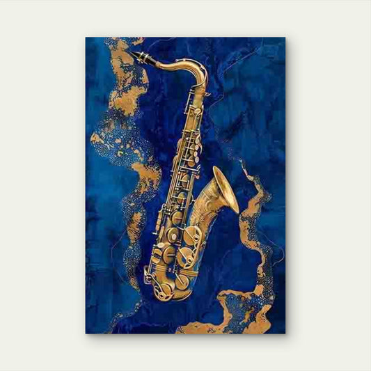 Featuring a Golden Saxophone 60x90cm Metal Print Ready to Hang
