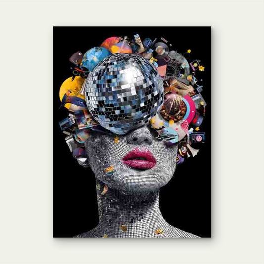 Surreal Discohead Design with Music Notes 60x90cm Metal Print Ready to Hang