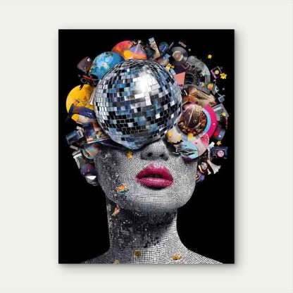 Surreal Discohead Design with Music Notes 40x60cm Metal Print Ready to Hang - Bella Home Decor