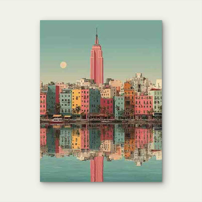 New York Soft Pink Cityscape Metal Print Ready to Hang