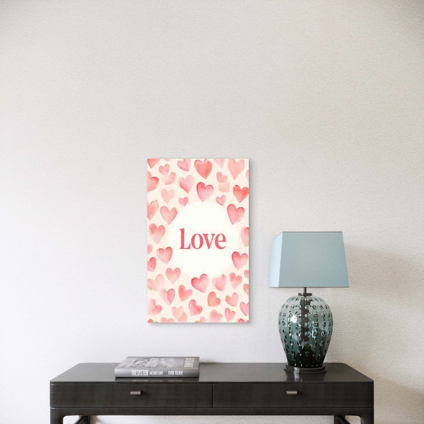 Pink Watercolor Heart Love 60x90cm Metal Print Ready to Hang