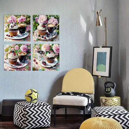 4pcs  Chocolate Cake Poster Modern  CC Wall Art Canvas Framed